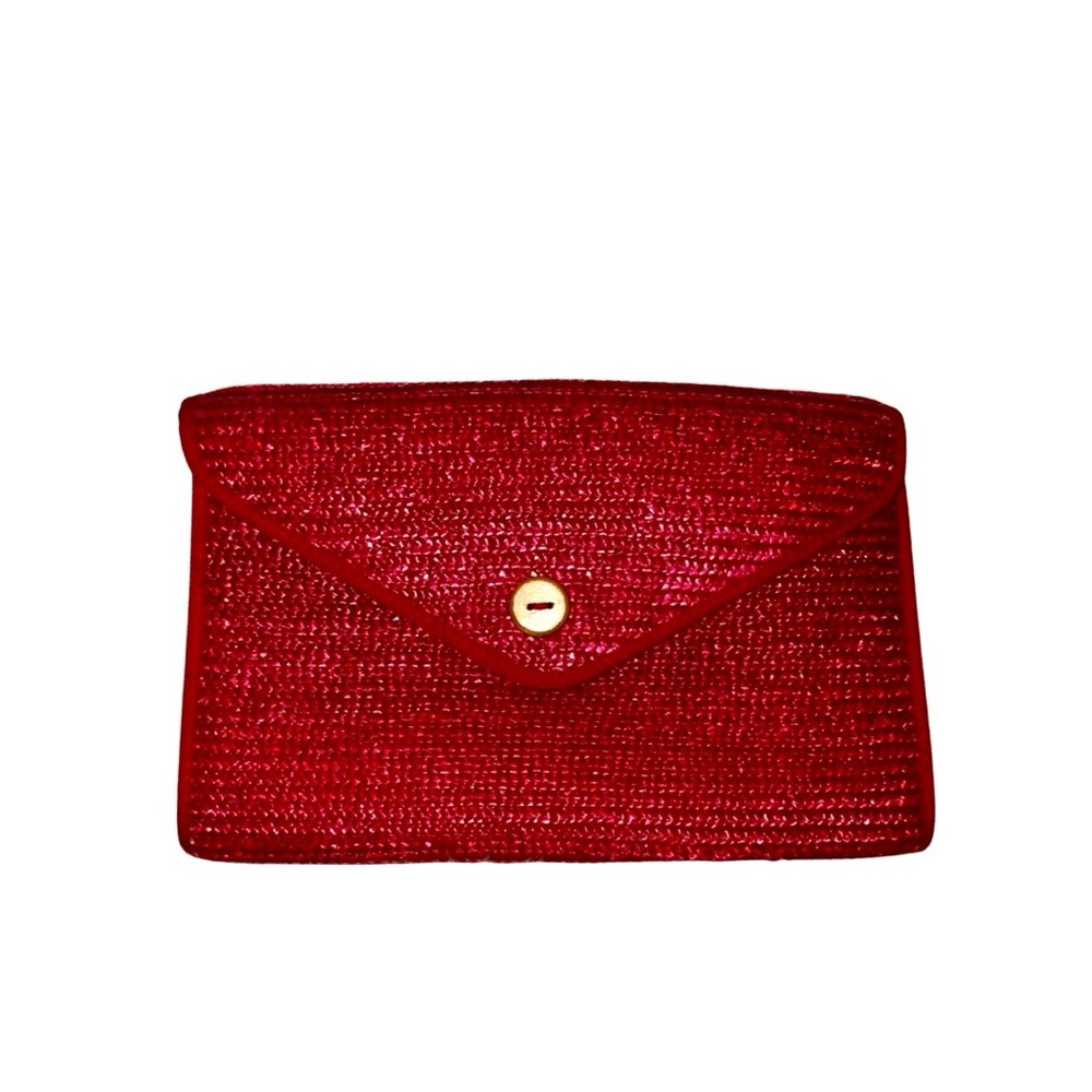 Almondo Originals Red Woven Straw Envelope Clutch Bag-Made in Hong Kong